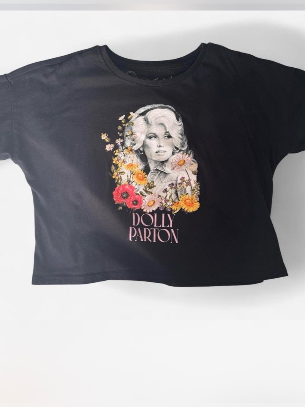 M (7/8) Dolly Parton floral graphic cropped Kid's Tee